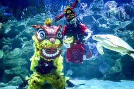 Танцем лева під водою відзначають китайський Новий рік у Малайзії